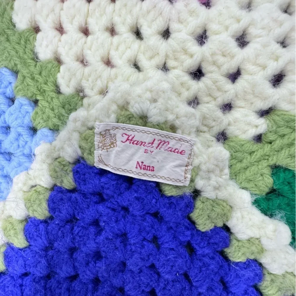 Afghan Handmade Multicolor Crochet Blanket Grandma Squares 46” x 62”